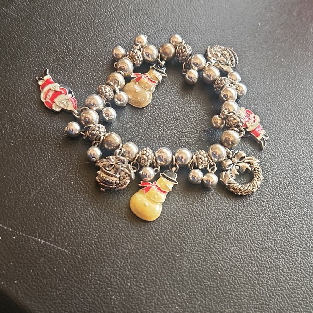Silver Vintage Christmas  Charm Bracelet